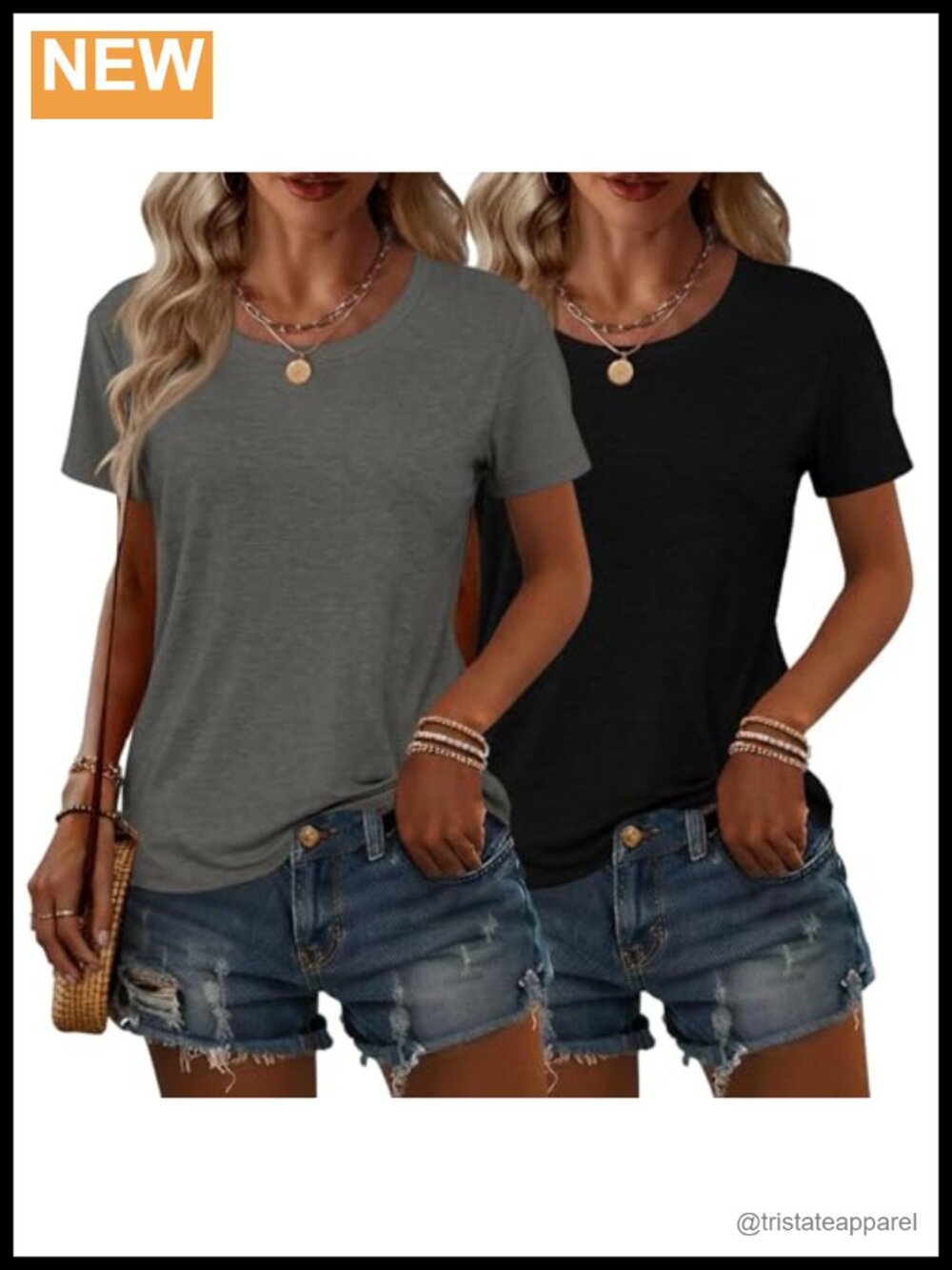 Women 2 Pack Short Sleeve Crew Neck T-Shirts Loose Fit Lightweight Basic Tees